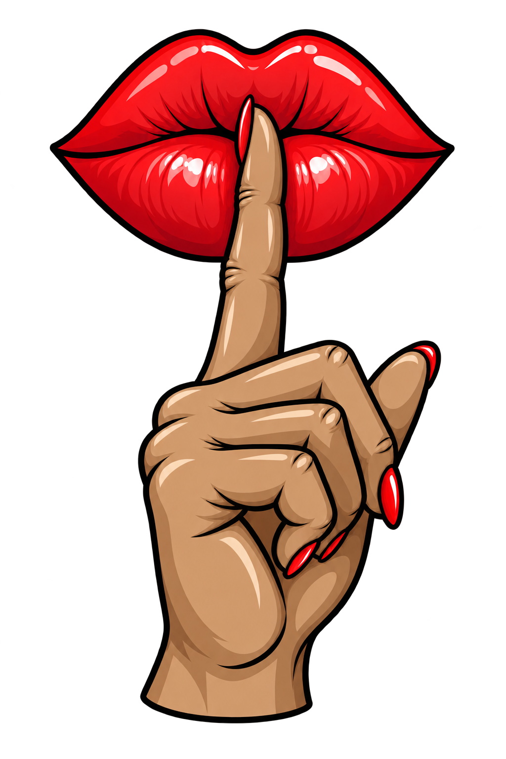 Shh — Red Lips, Brown Hand